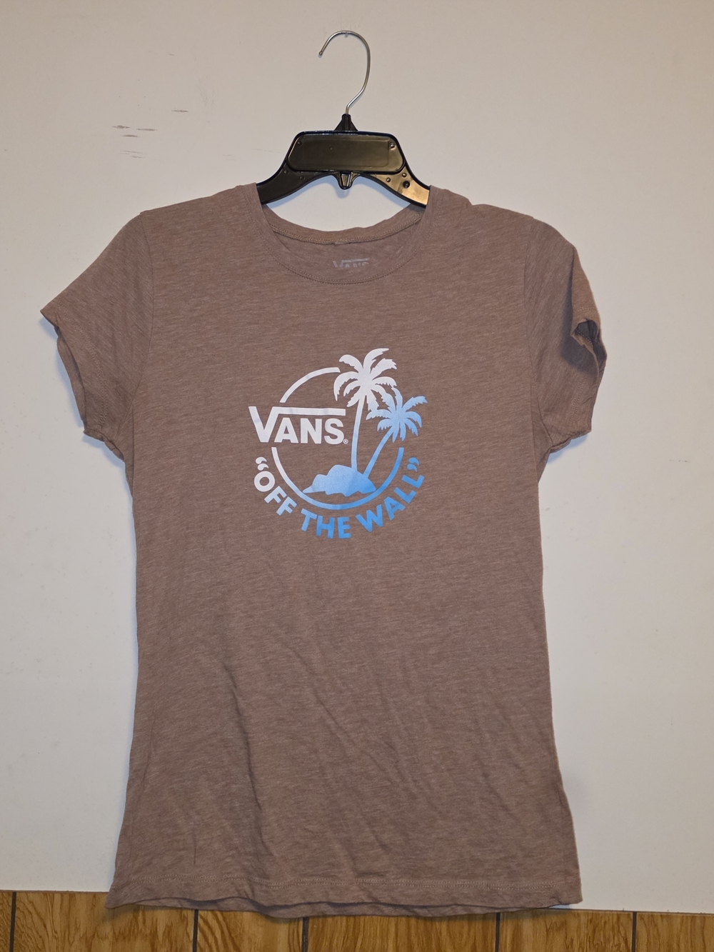 Vans Women's Brown Tee with Blue Palm Logo